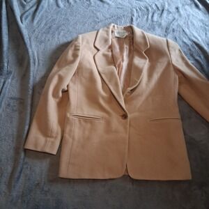 Saks Fifth Avenue Wool Cashmere Tan Peacoat Petite Size 14 Chic Capsule Luxury L